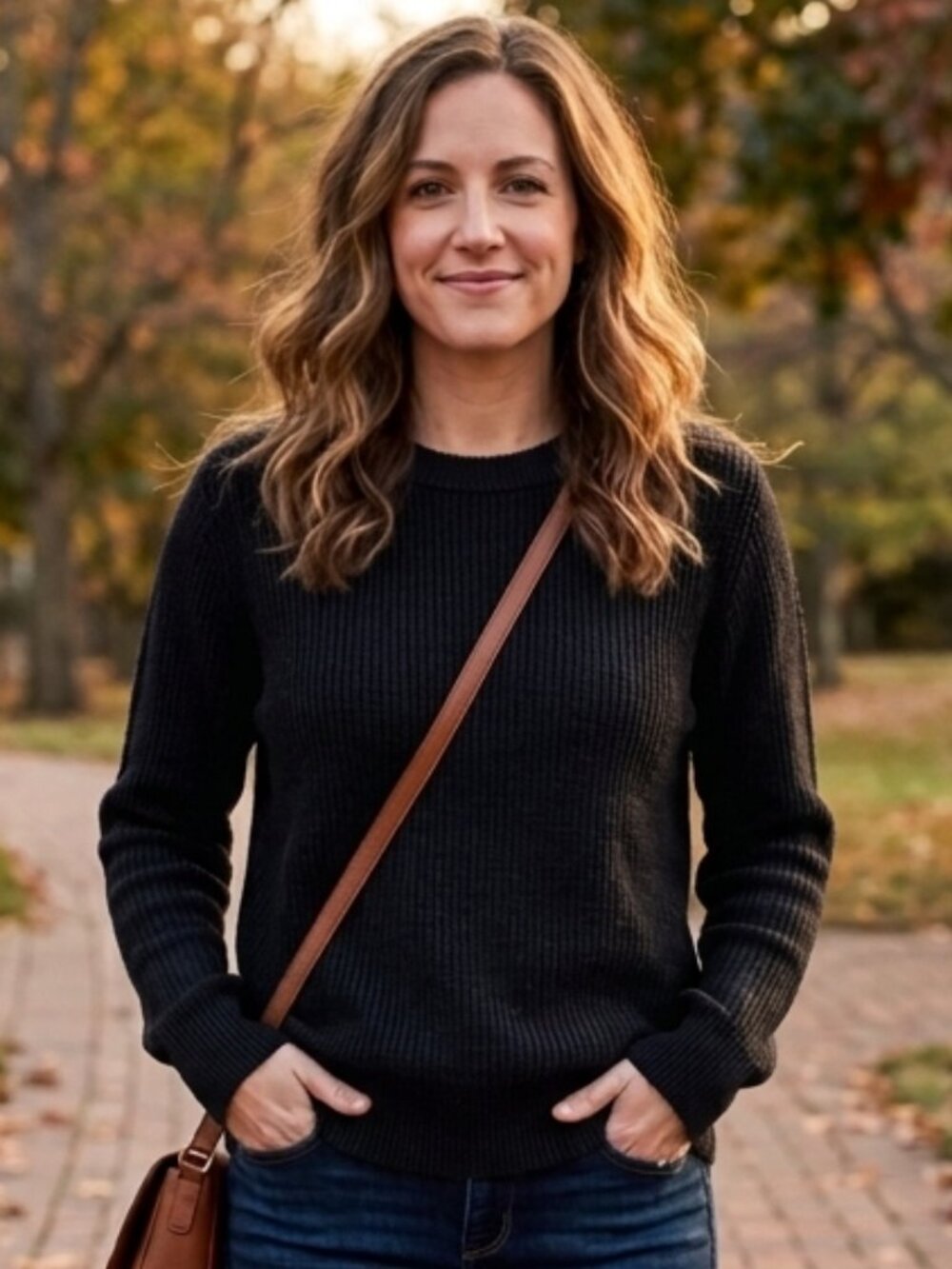 Crown & Ivy Black Ribbed Crewneck Knit Sweater Petite XL (PXL)